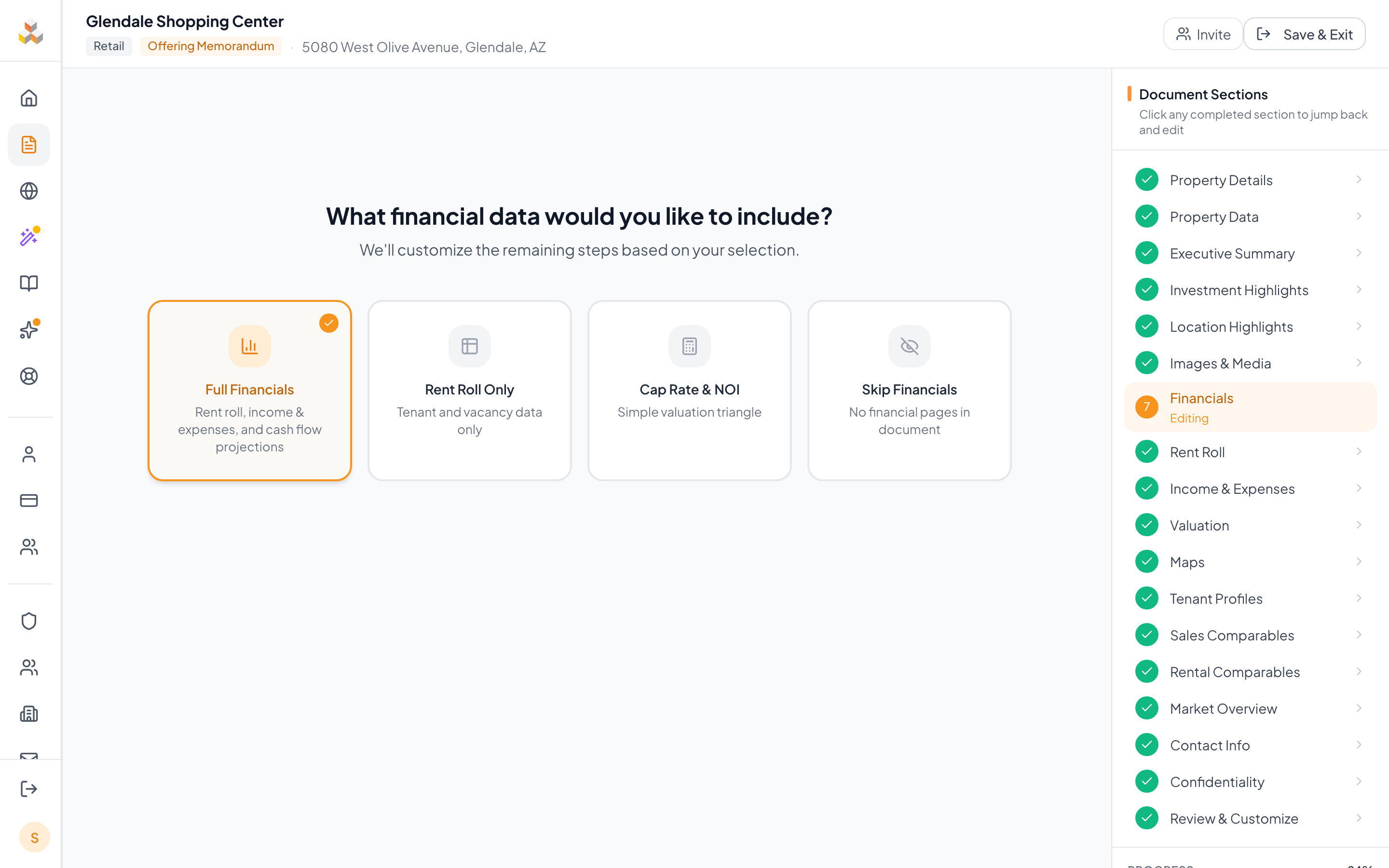 Financial Scope step with four mode cards