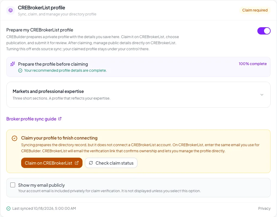 After your saved details finish syncing, claim your profile to finish connecting.