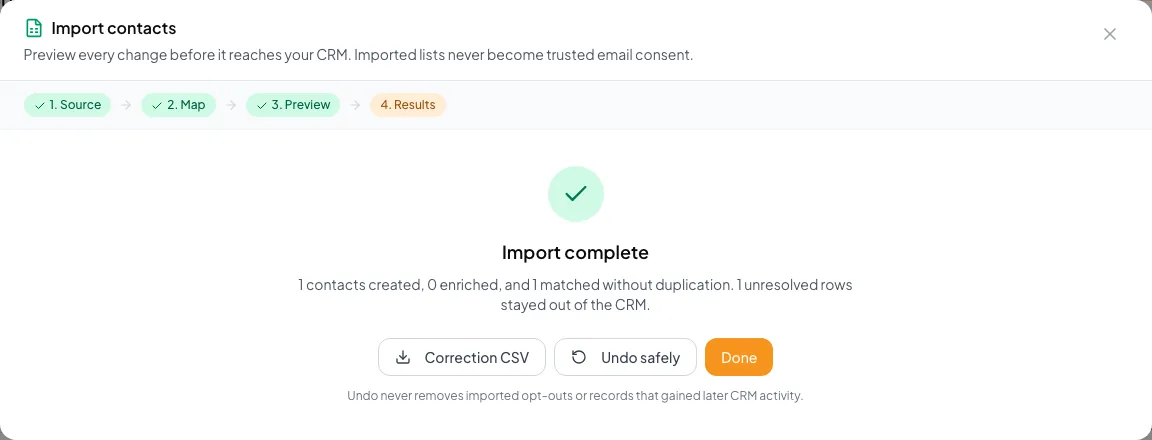 Show the committed, skipped, quarantined, and duplicate outcomes after import.