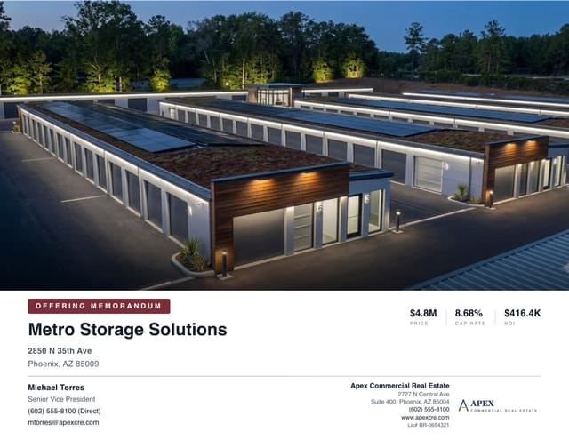 Sample Self-Storage offering memorandum cover created with CREBuilder