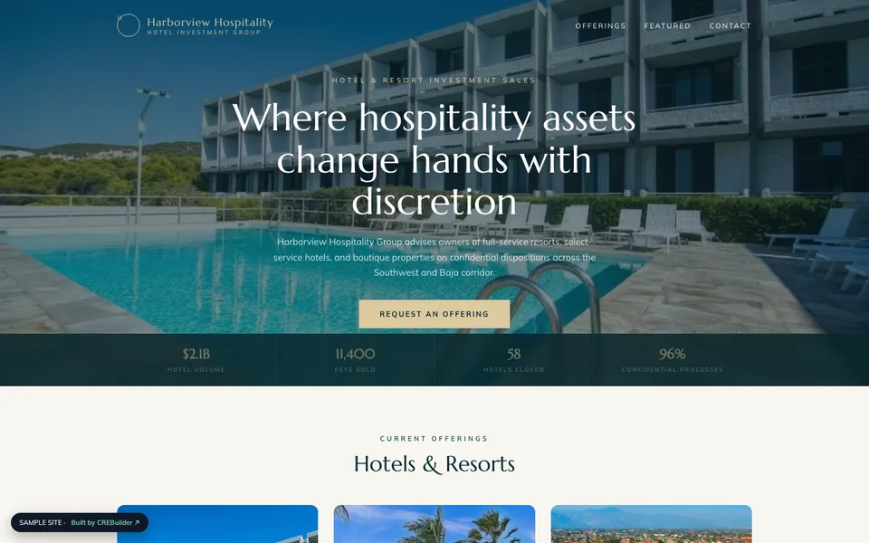 Harborview Hospitality Group sample commercial real estate website