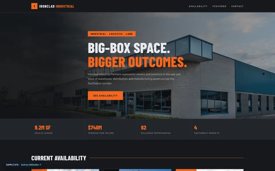 Ironclad Industrial Partners sample commercial real estate website