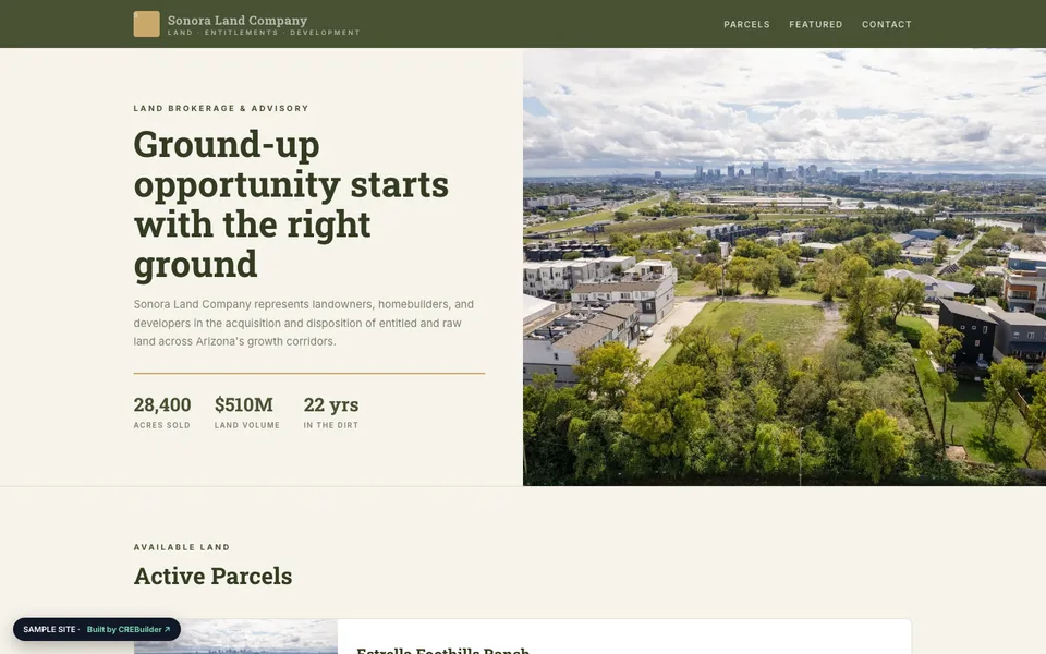 Sonora Land Company sample commercial real estate website
